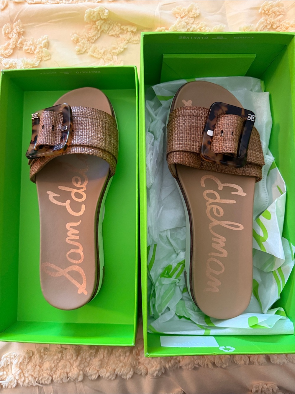Sam Edelman Brown Woven Slide Sandals with Tortoiseshell Buckle
